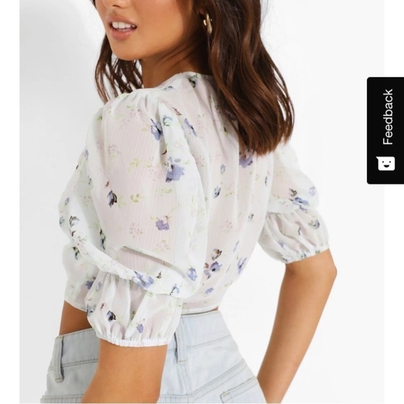 Floral Woven Tie Front Crop Top size 8 boho Y2K - Picture 4 of 5